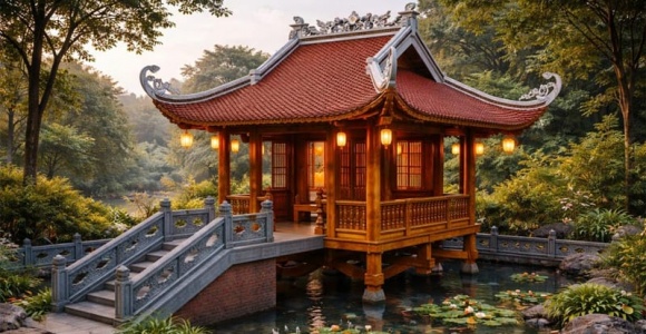 Mẫu nhà gỗ 1 gian đẹp, chuẩn kiến trúc truyền thống Việt